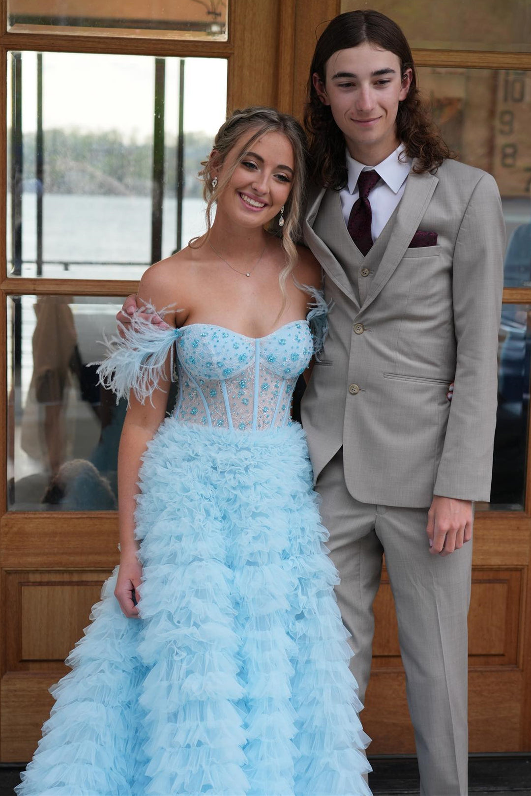 Ingrid |A Line Sweetheart Ruched Tulle Long Prom Dress With Slit