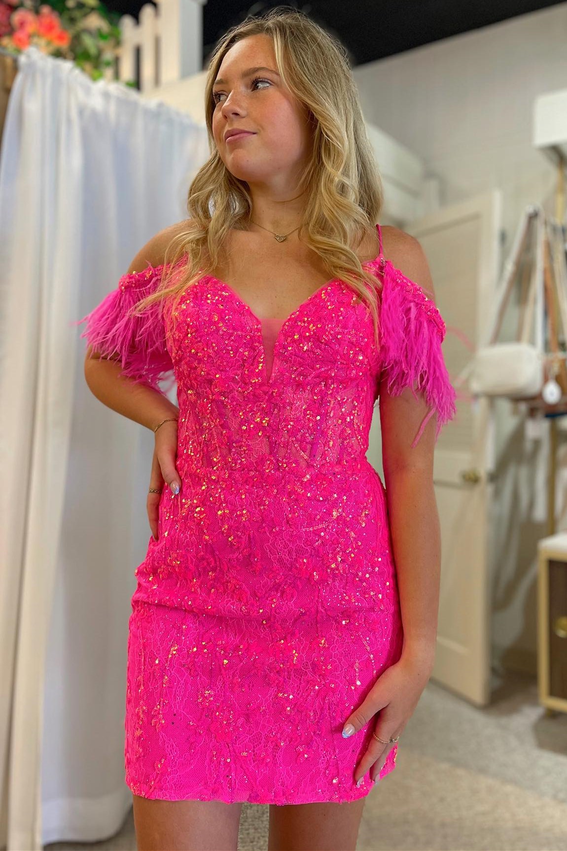 Lavender Sequin-Embroidery Lace-Up Short Homecoming Cocktail Dress