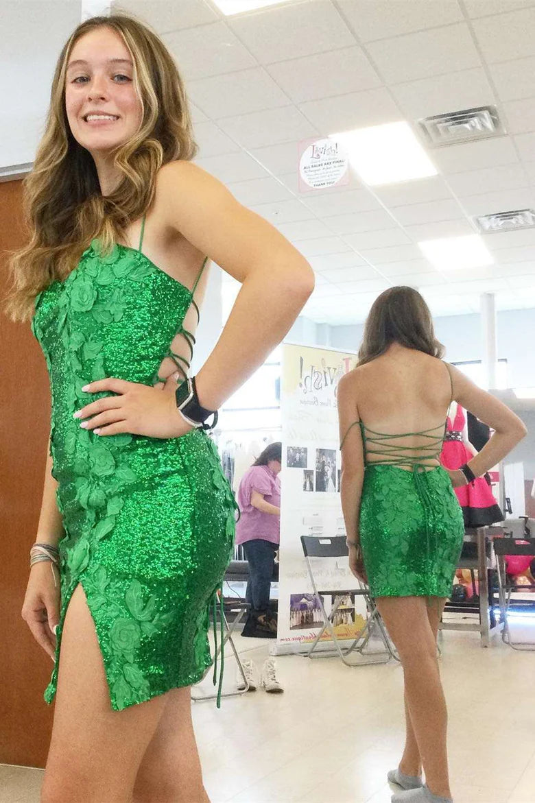 Bodycorn SequinBackless Homecoming Dress with 3D Flowers