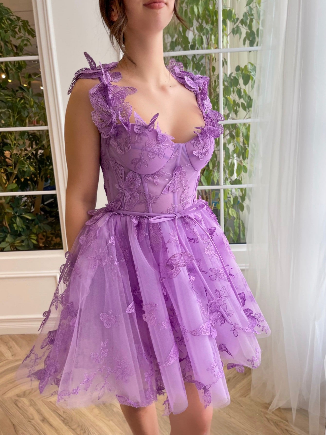 Aline Short Tulle Prom Dress with 3D Butterflies