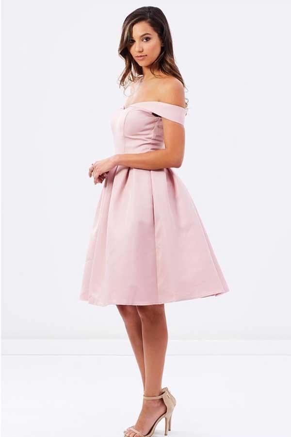 Natural Off-The-Shoulder Pleated A-Line Sleeveless Homecoming Dress