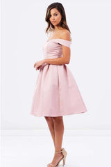 Natural Off-The-Shoulder Pleated A-Line Sleeveless Homecoming Dress
