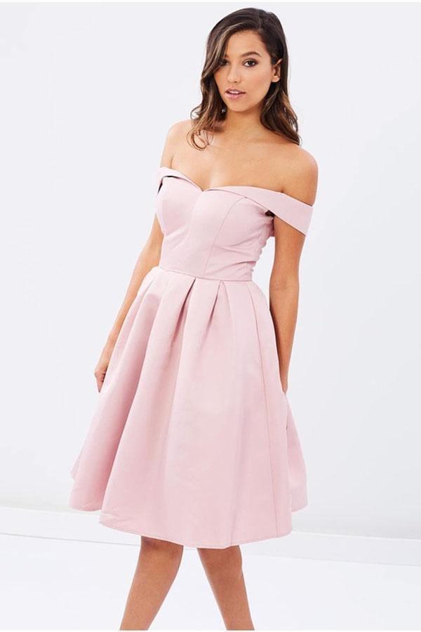 Natural Off-The-Shoulder Pleated A-Line Sleeveless Homecoming Dress