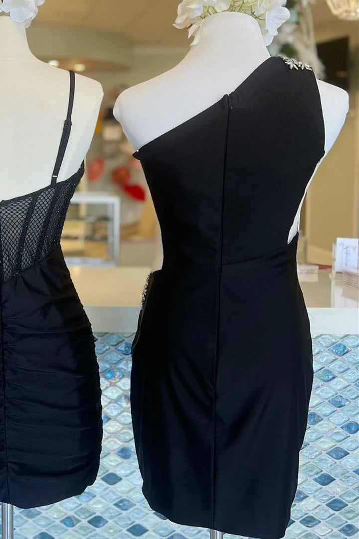 Bodycorn One Shoulder Pleated Satin Homecoming Dress