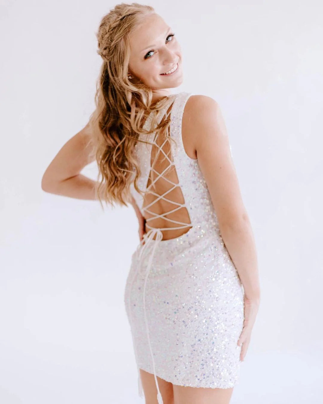 One Shoulder Tight Baby Blue Homecoming Dress