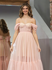 A-Line Rose Cute Pink Tulle Sweetheart Tea-Length Prom Dress