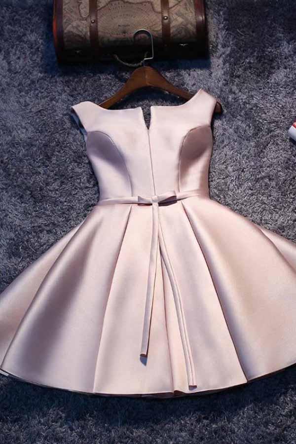Pink A-line Satin Short Homecoming Dress Party Dress with Lace-up
