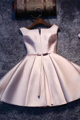 Pink A-line Satin Short Homecoming Dress Party Dress with Lace-up
