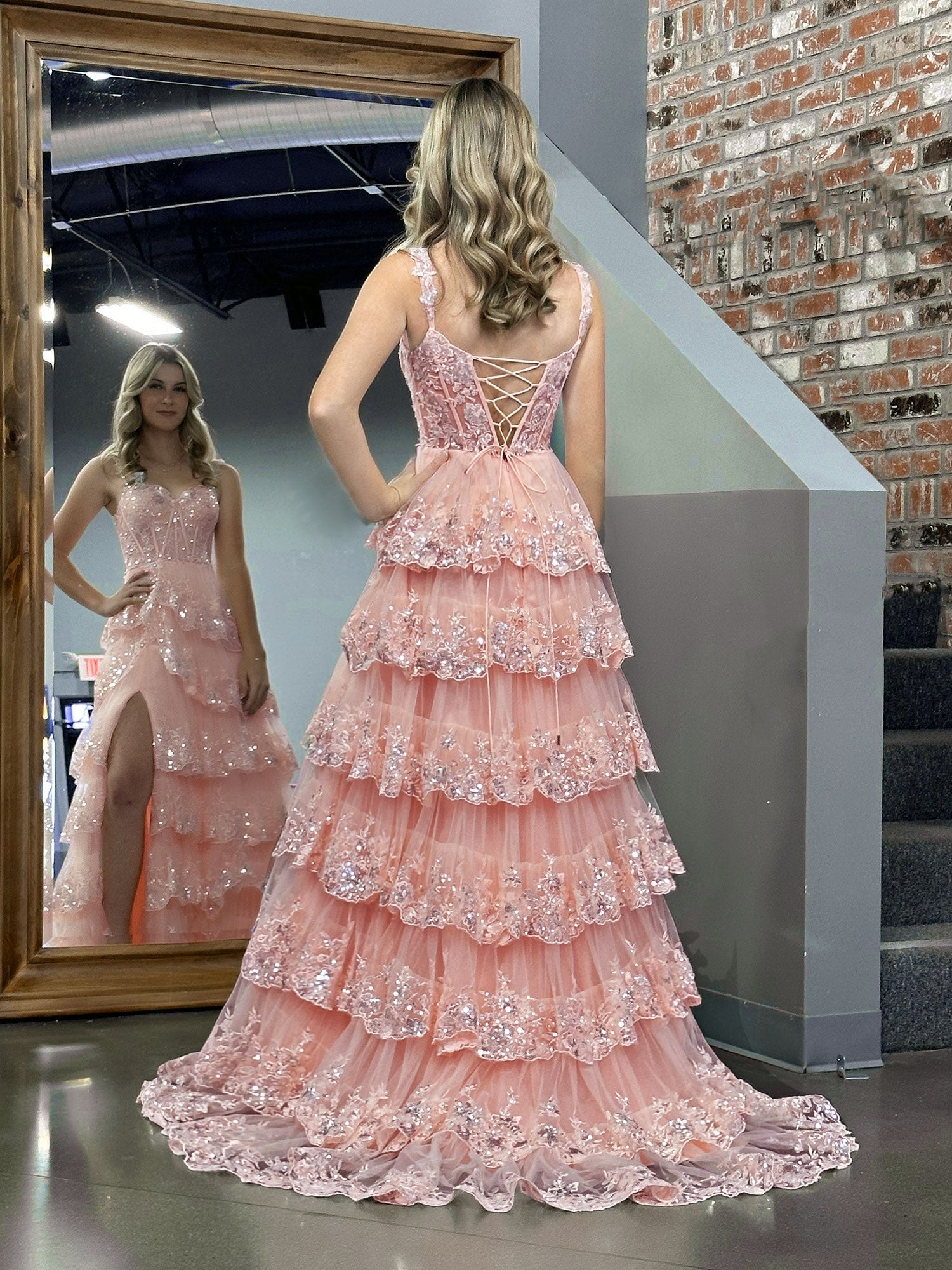 Cute Pink Princess A Line Off the Shoulder Corset Prom Dress with Lace Ruffles