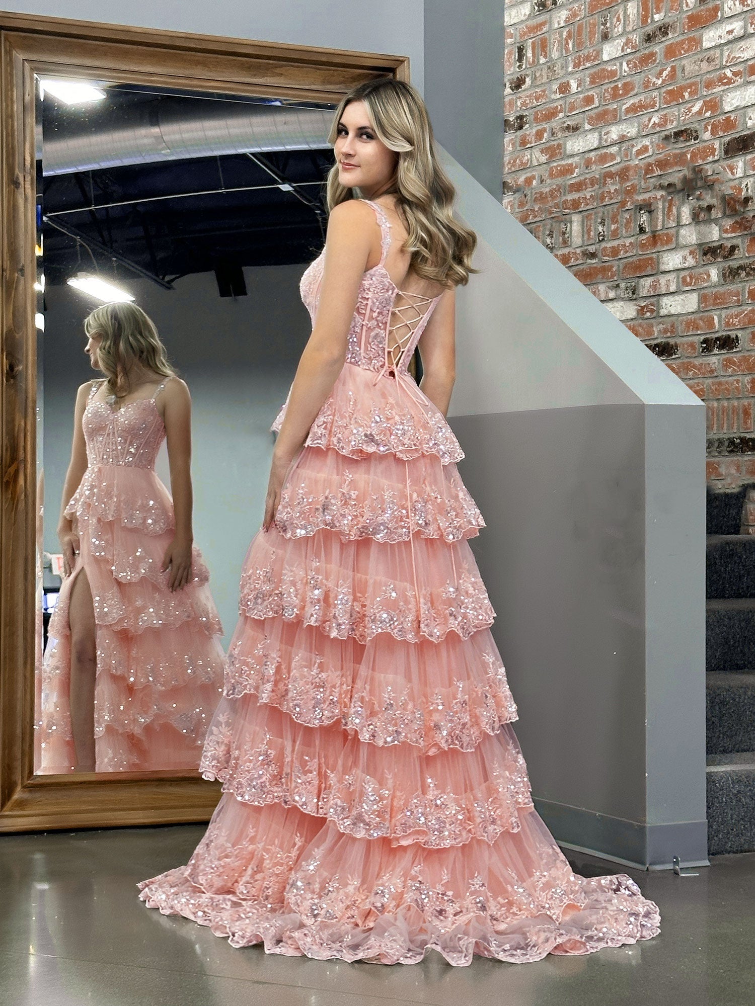 Cute Pink Princess A Line Off the Shoulder Corset Prom Dress with Lace Ruffles