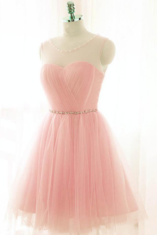 Pink Tulle Short Prom Dress Pink Homecoming Party Dress