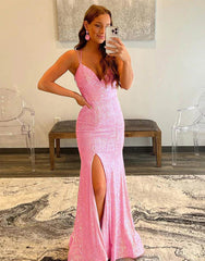 Shinny Orange Sequins Mermaid Sheath Long Prom Dress