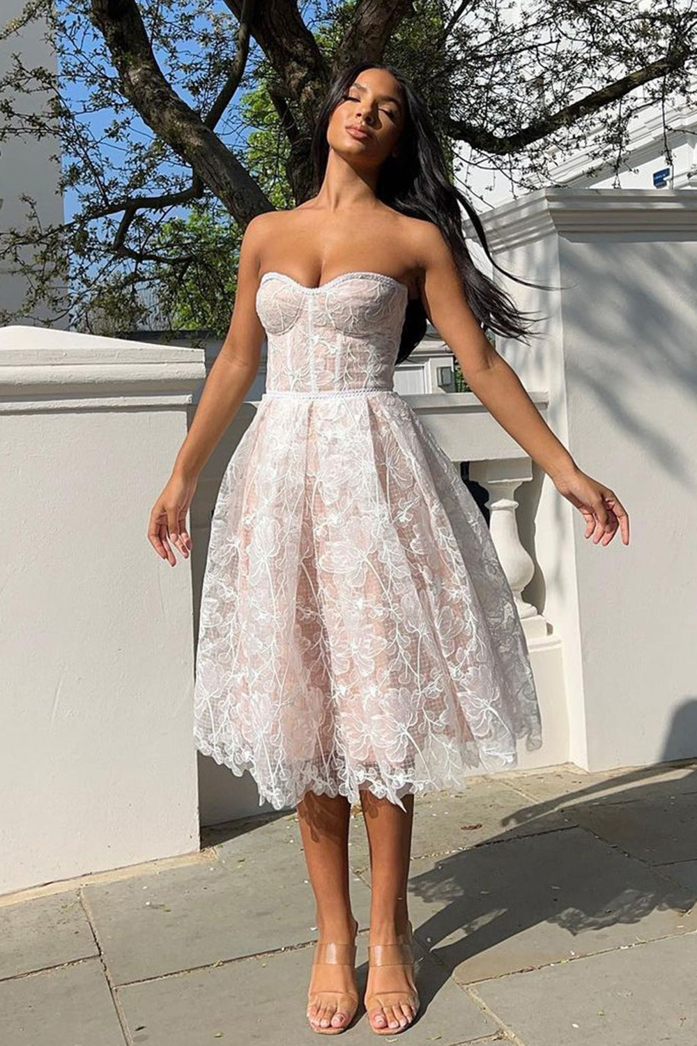 Purple Sweetheart A Line Corset Midi Party Dress With Applique