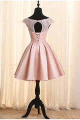 Scoop Neck Cap Sleeves Lace Homecoming Dress Short Prom Dress