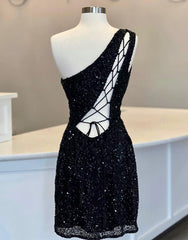 One Shoulder Tight Baby Blue Homecoming Dress