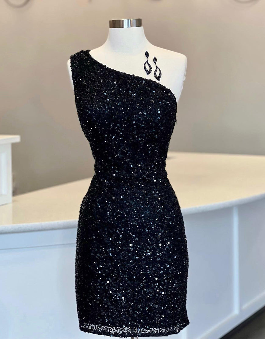 One Shoulder Tight Baby Blue Homecoming Dress