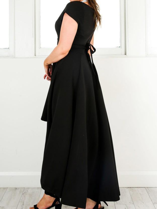Sexy V-Neck Cap Sleeves Satin High Low Homecoming Dress