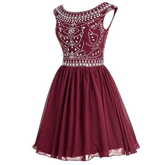 Short Beaded Chiffon Homecoming Dress with V-Back Prom Dress