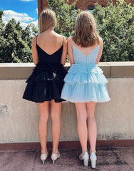 A-Line Deep V Neck  Ruched Homecoming Dress