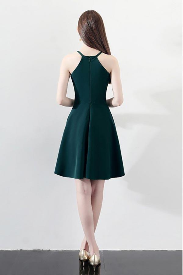Dark Green Halter A-line Short Party Dress Slim Homecoming Dresses