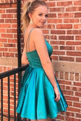 Spaghetti Strap V-Neck Sky Blue Short Prom Dress Homecoming Dress