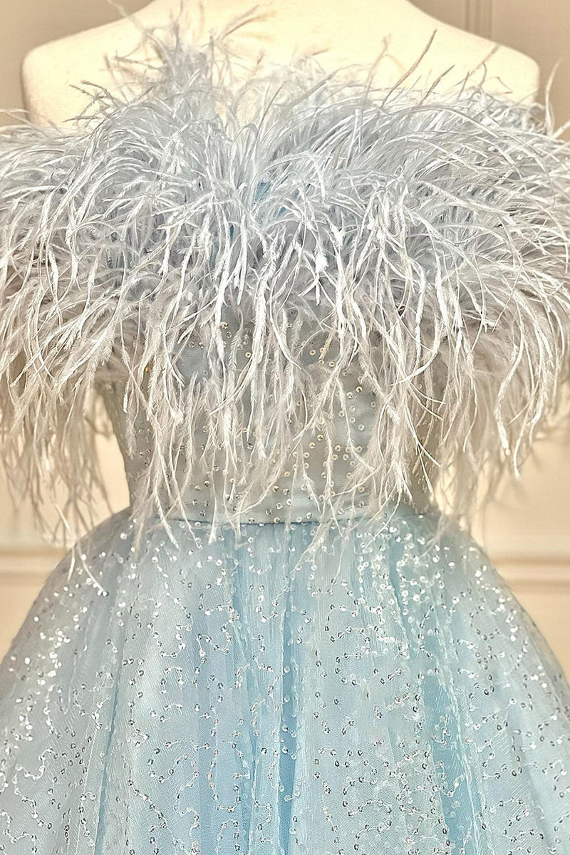 Strapless Feathers A-line Cute Homecoming Dress