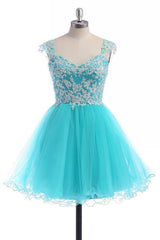 Strapless Knee-Length Baby Blue Tulle Homecoming Dress
