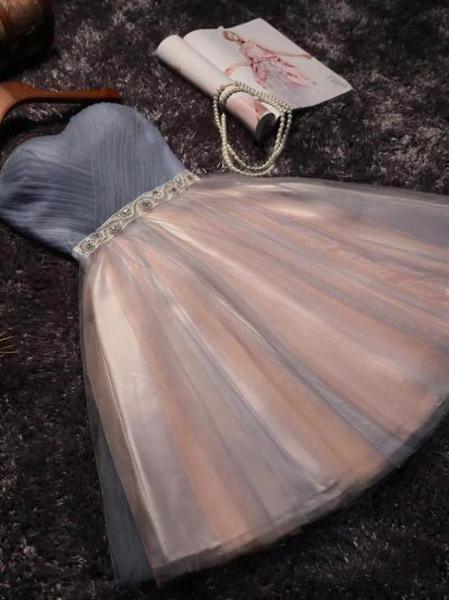 Strapless Sweetheart Neck Blush Pink Short Prom Dress Homecoming Dress