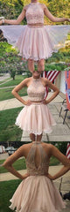 Two-Piece High Neck Beaded Short Homecoming Dress