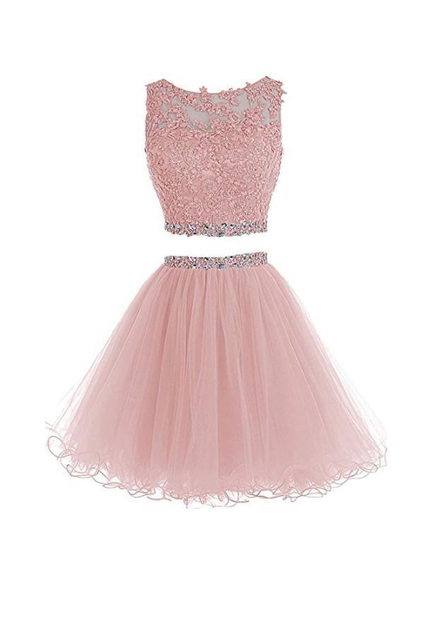 Two-Piece Prom Dress Appliqued Short Homecoming Dress
