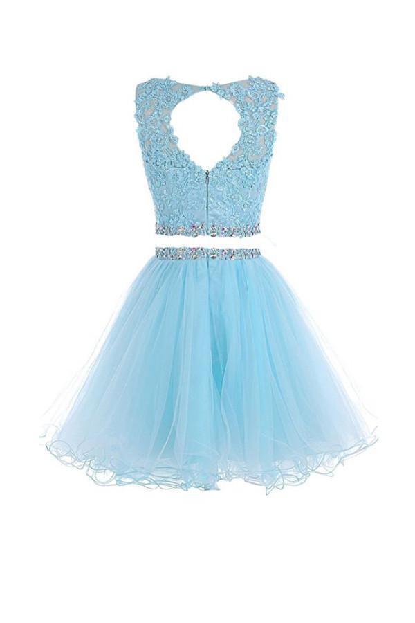 Two-Piece Prom Dress Appliqued Short Homecoming Dress