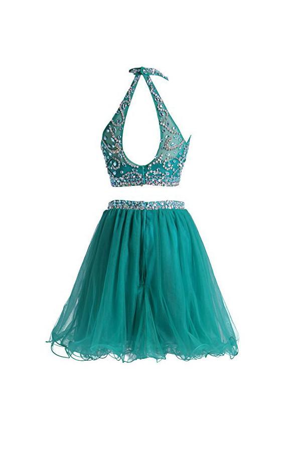 Two Piece Tulle Short Homecoming Dress with Beading