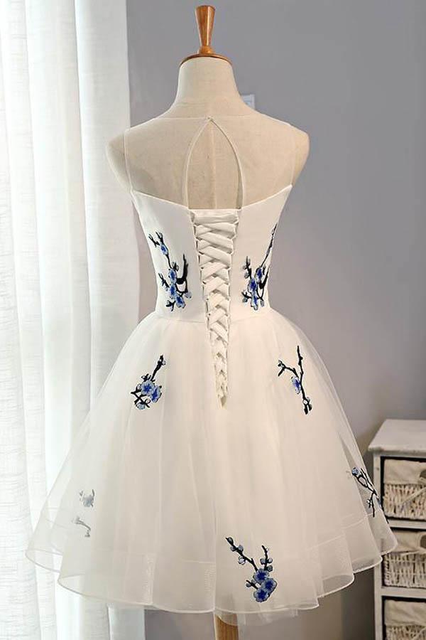 White A-Line Tulle Short Prom Dress Homecoming Dress