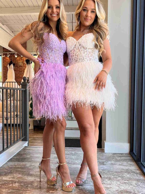 Bodycon Sweetheart Lace Feather Skirt Homecoming Dress