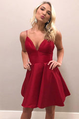 Yellow V-Neck Satin Straps Homecoming Dress Short Prom Dress